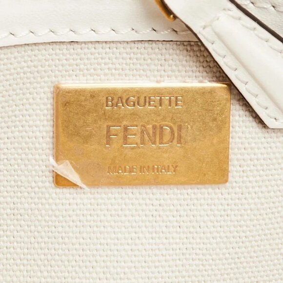 Fendi White FF Cotton Canvas Medium Baguette Bag - 8BR600 - Picture 9 of 11